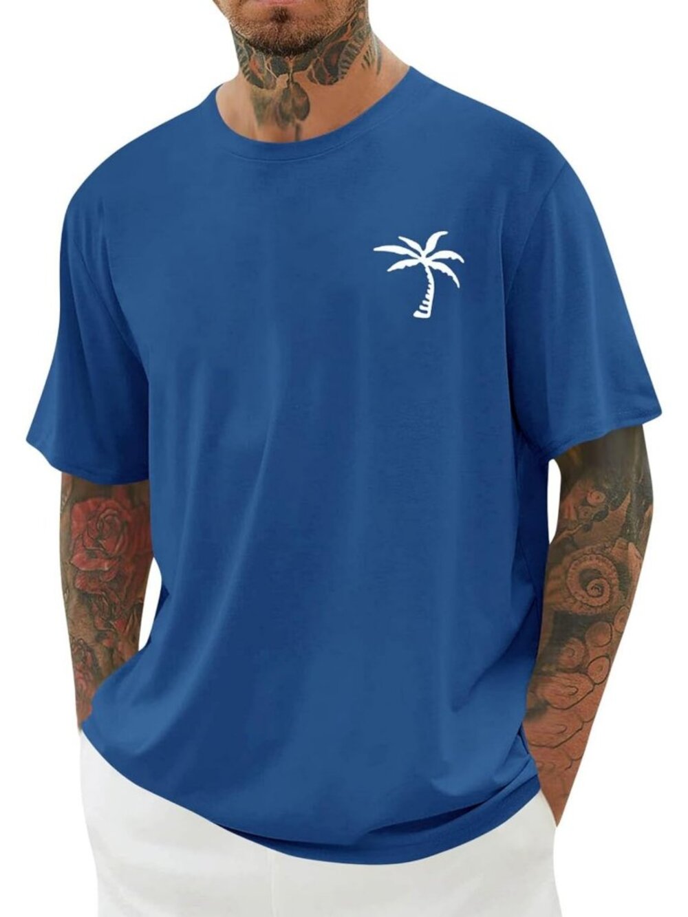 Men's Graphic Tee - Short Sleeve Crew Neck, Loose Fit, Palm Tree Summer Shirt